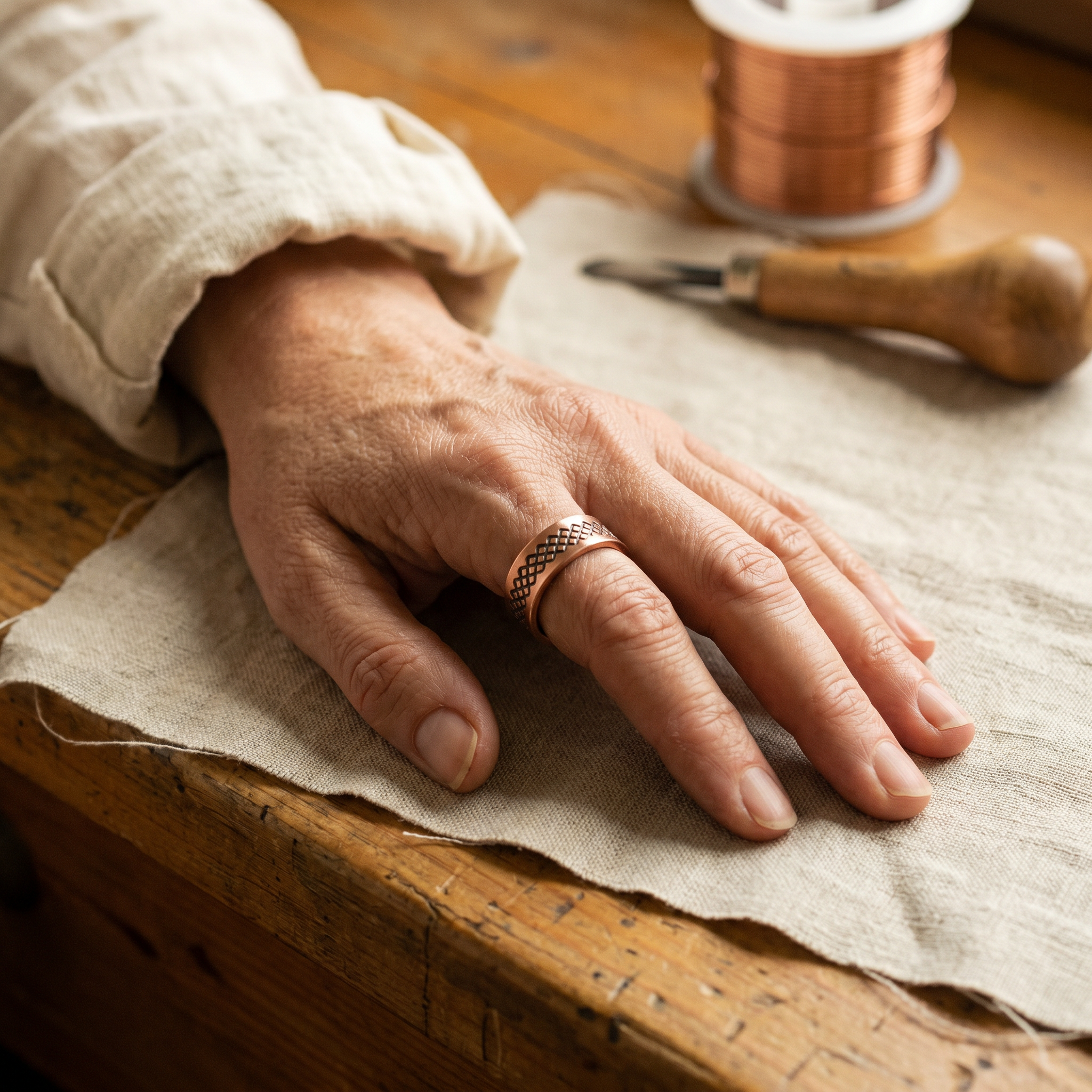 Copper Soul Grid Copper Ring