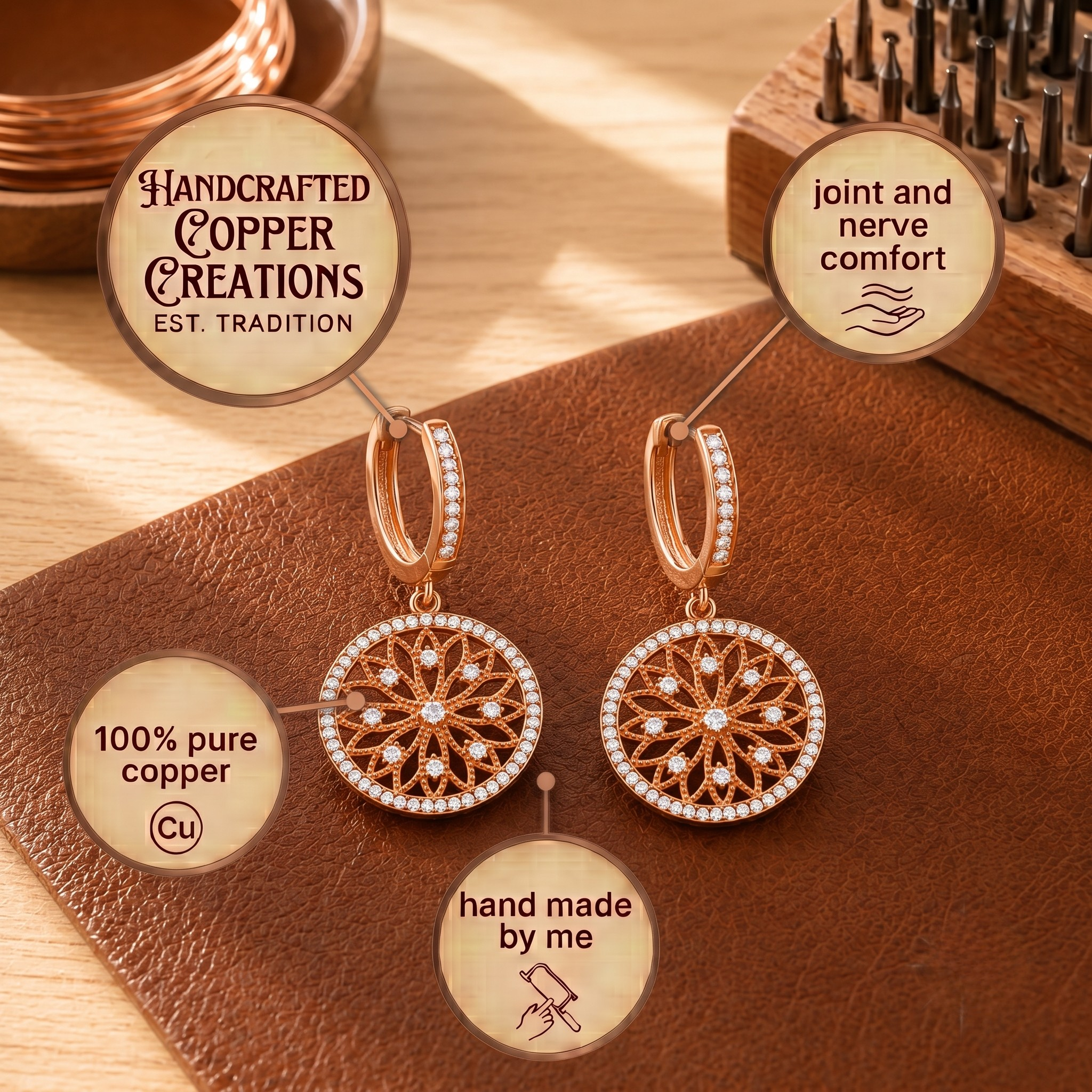 Mandala Copper Earrings