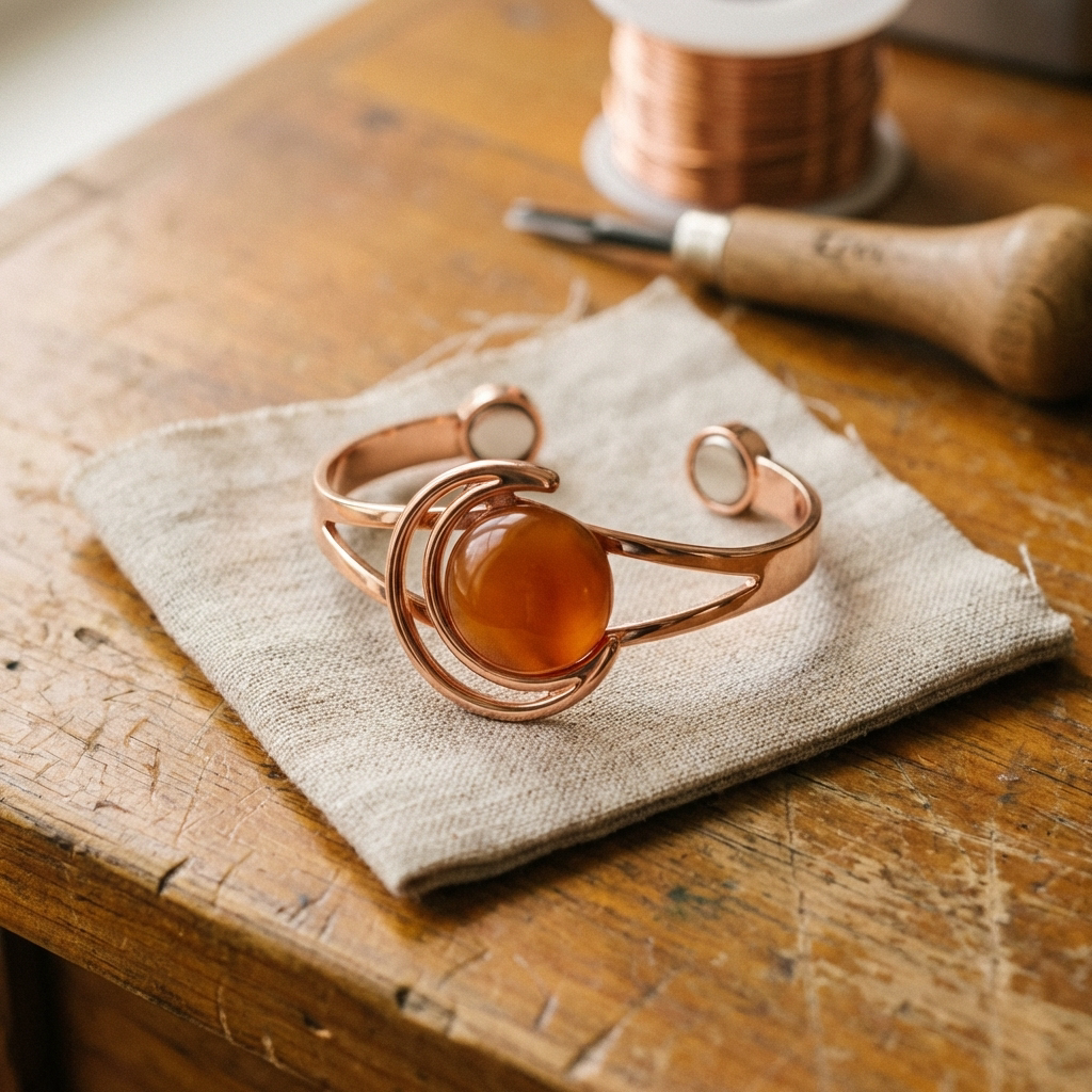 Sphere Orange Copper Bracelet