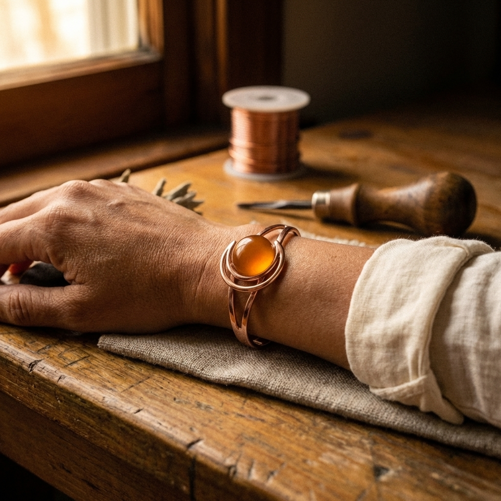 Sphere Orange Copper Bracelet