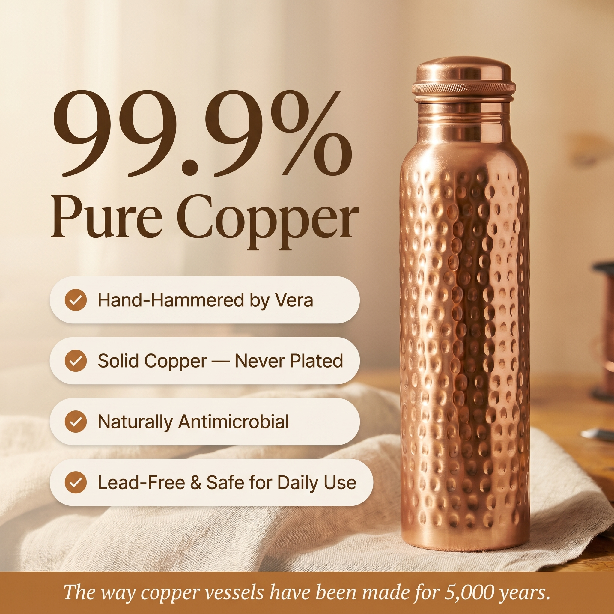 Vera's Pure Copper Water Bottle